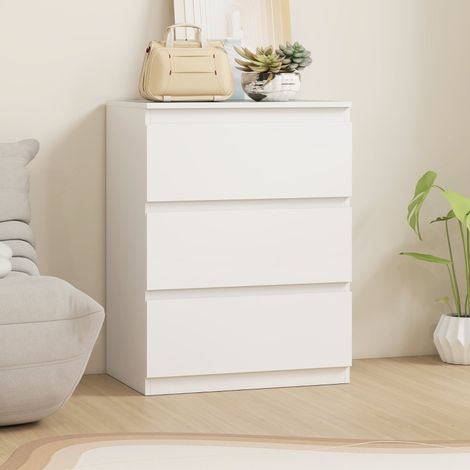 Commode 60x40x79 cm en panneaux de bois blanc, avec rangement, pour chambre FloraGrace (1/5)