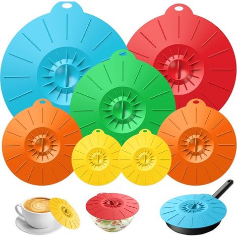 Tapas de silicona，Tapas de silicona universales，Resistentes al calor y sin BPA，refrigerador y horno，5 tamaños，incluyendo un juego de 7 piezas (1/5)