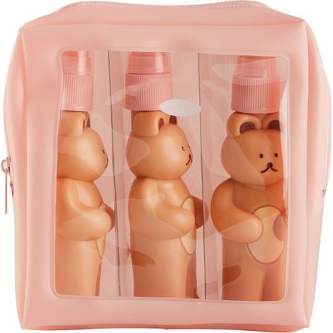 Kit 3 Flacons de Voyage Ourson Mignon - Flacon Pressoir Facile et Spray avec Sac de Rangement Imperméable pour Voyages d'Affaires - 2 Flacons Pressoir + 1 Spray Taille Unique (1/5)