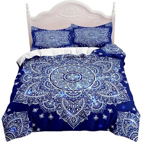 Ensemble de literie Mandala en microfibre, housse de couette avec 1 à 2 taies d'oreiller, ultra doux, dimensions A-240 x 220, lot de trois (1/4)