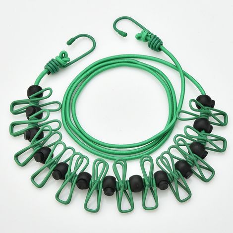 Tendedero extensible y portátil, ideal para secar la ropa en interiores o durante acampadas (verde, 1 unidad). (1/5)