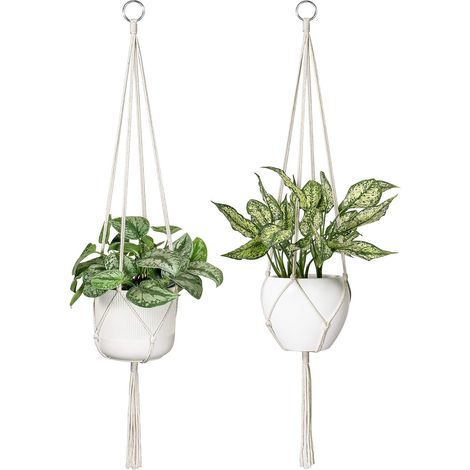 Appendiabiti per piante in macramè, fioriera sospesa in corda di cotone, arredamento boho moderno, 41 pollici, 2 pezzi (1/4)