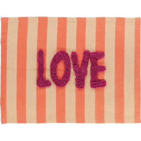 Tapis coton inscription tuftee love 45x60 cm - orange/beige - Tendance