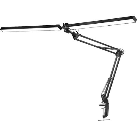 Lampe de Bureau LED Double Tête à Pince – Bras Métallique Pliable, 3 Modes d’Éclairage, Intensité Réglable et Adaptateur 12 V pour Bureau, Chambre et Lecture (1/5)