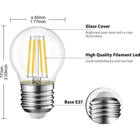 Ampoule LED filament vintage 6 W E27 G45 2700 K blanc chaud 806 lm, lot de 6, non dimmable, classe énergétique D (1/4)