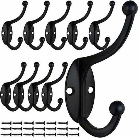 10 Pcs Rétro Crochet Patère Porte Manteau Mural Vintage Crochet de Porte Métal pour Salle de Bain Cuisine Chambre Entrée (Black) (1/5)