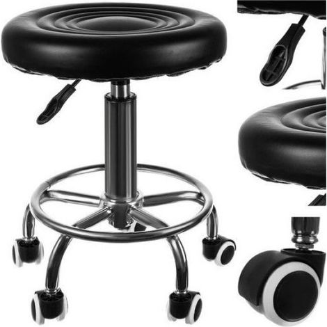 Tabouret De Coiffure - Réglable En Hauteur 43-54 Cm - Repose-Pieds Intégré - Roues En Caoutchouc - Charge Max 150 Kg - 1 Pièce (1/3)