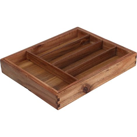 Range-couverts en bois d'acacia extensible, élégant et fonctionnel (1/5)