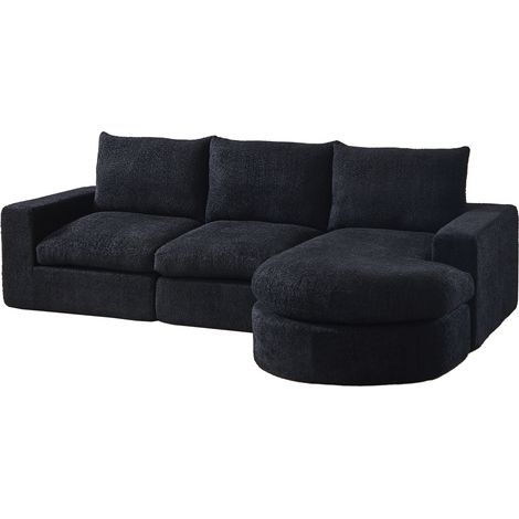 Divano angolare modulare 250x160x80 cm in ciniglia nera, convertibile, per soggiorno – MEUBLIV (1/5)