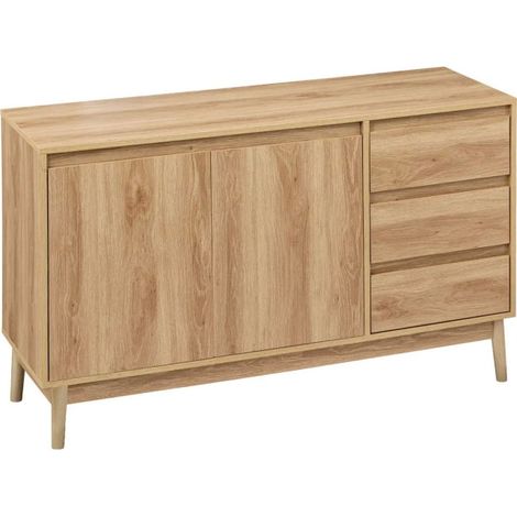 5Five Simply Smart – Buffet bas effet chêne naturel 120cm – 2 portes et 3 tiroirs – Montage facile – Dimensions L. 120 x l. 39 x H. 76 cm (1/4)