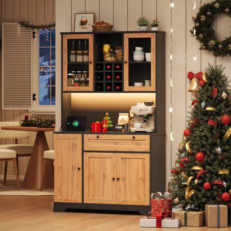 Credenza da cucina e buffet con LED, multipresa e vetrine 105 x 40 x 180 cm (1/5)