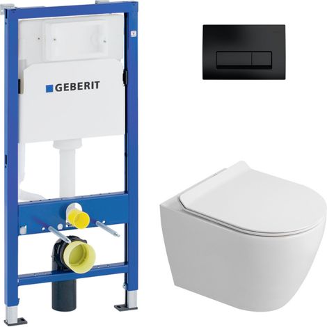 Duofix WC-Pack UP100 + Wand-WC ohne Spülrand Ceramia mit SoftClose-Sitz + schwarze matte Betätigungsplatte (GEBCEPXWT04-IN)