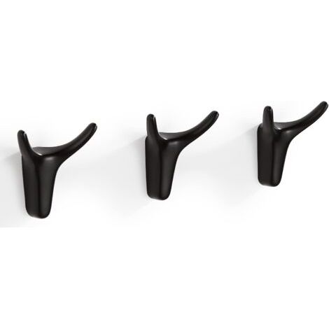 Lot de 3 crochets muraux adhésifs en forme de corne pour salle de bain Noir