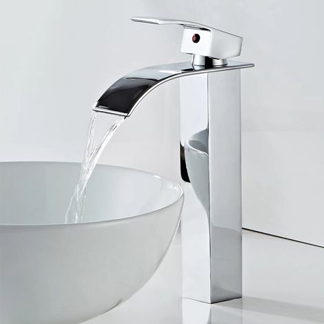 Zamery – Robinet mitigeur lavabo cascade en inox chromé – Bec cascade ultra-mince – Noyau céramique – Économie d'eau jusqu'à 30%
