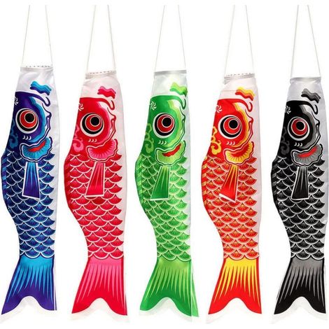 5er Set Koi Karpfen Windsäcke Traditionell Japanisch 70cm Satin Wetterfest