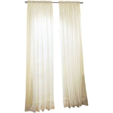 Rideau voile transparent - - 51" x 84" - Blanc coquille d'œuf - Polyester - Frange de perles - 1 panneau