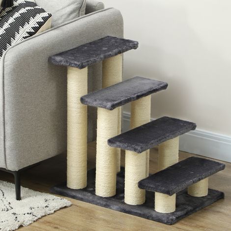 Escalera para gatos PawHut, escalera para mascotas de 4 peldaños, 59 cm de alto, escalera para perros y gatos de todos los tamaños, rampa para perros, ayuda de acceso para cama, sofá, sillón, gris. (1/5)
