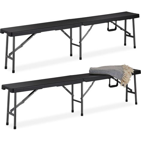 Relaxdays Bierbank 2er Set, faltbare Partybank für Terrasse & Garten, Kunststoff, Campingbank, 43x179x24,5 cm, schwarz