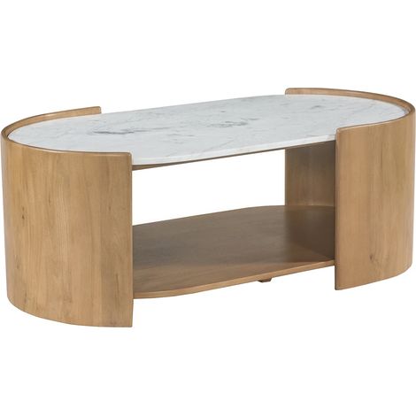 Tavolino con 1 nicchia in legno di mango e marmo Naturale e bianco - ISLARA (1/3)