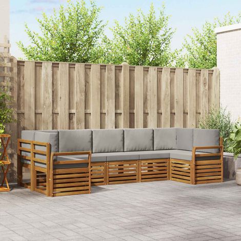 Ecksofa Set 7 pcs Natürlich und Hellgrau Massivholz Akazie (1/5)