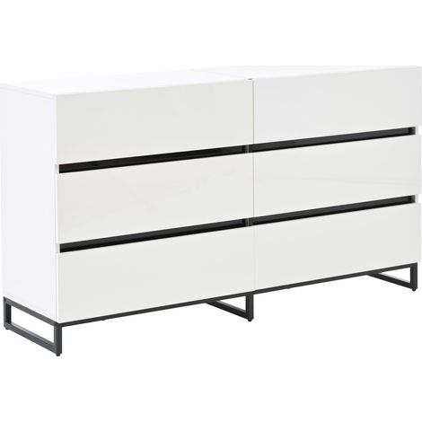 Credenza da soggiorno 140 x 39,5 x 78,5 cm con 6 cassetti bianco e nero (1/5)