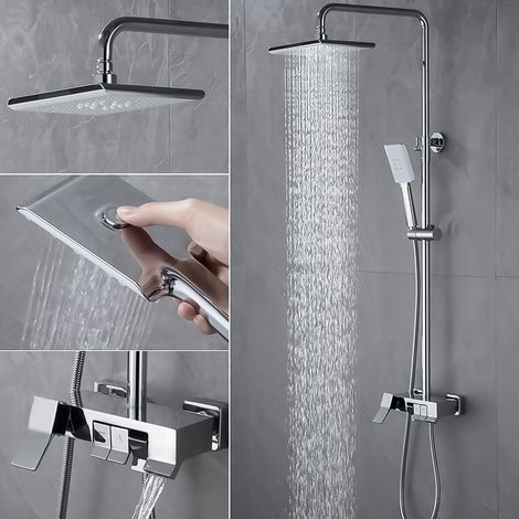 Colonne de Douche - Ensemble de douche - avec 10" Douche de Tête et Douchette - 4 Fonctions - Commutation chaude et froide - Chromé