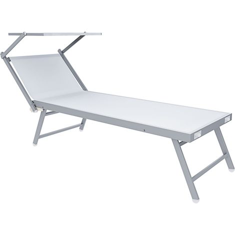 Lettino Bianco Prendisole Pieghevole Professionale In Alluminio E Tessuto Textilene Tettuccio Orientabile Tettino Parasole Sdraio Prendi Sole Mare Spiaggia Piscina Giardino 182 x 60 x 38 cm