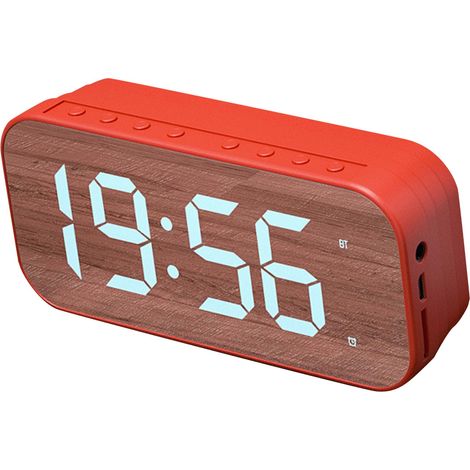 Réveil numérique Bluetooth avec haut-parleur miroir, affichage digital LED rouge, horloge parlante pour chambre bureau, fonction radio FM, double alarme (1/5)