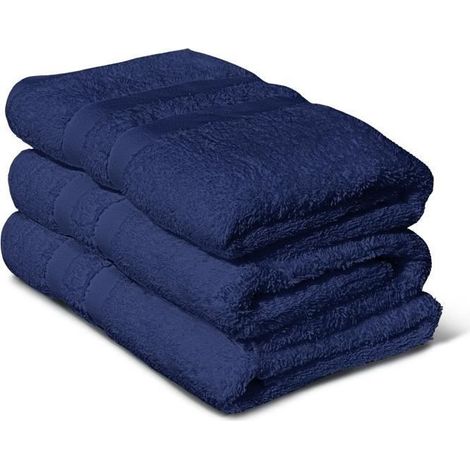 LOVELY HOME Set di 3 asciugamani da bagno blu navy 50 x 100 cm 100% cotone 500 g/m² (1/3)