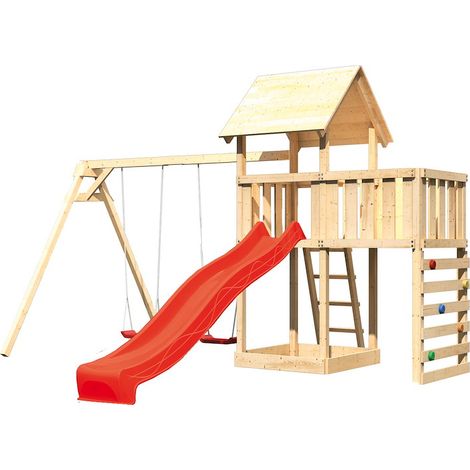 Akubi Lotti Satteldach natur Rut. rot+DS+ABP+Kletterwand