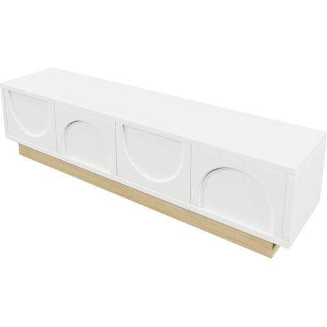 Mueble TV blanco de 175 cm con acabado efecto madera y diseño curvo minimalista (1/5)