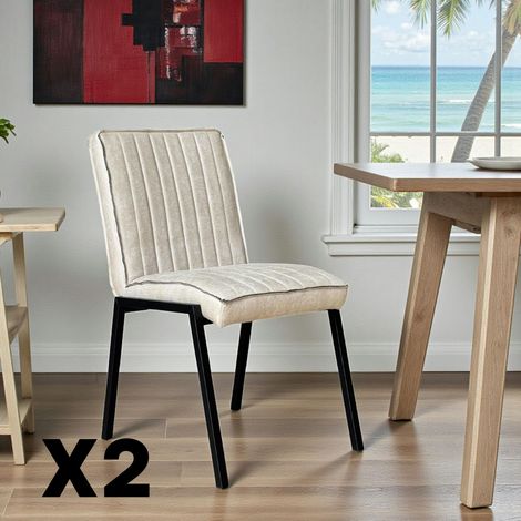 Chaise beige rembourrée à bandes (lot de 2) CORTINA