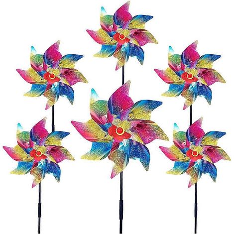 Lot de 6 girouettes scintillantes pour jardin et terrasse, décorations de pelouse et de cour, moulins à vent colorés et réfléchissants (1/5)