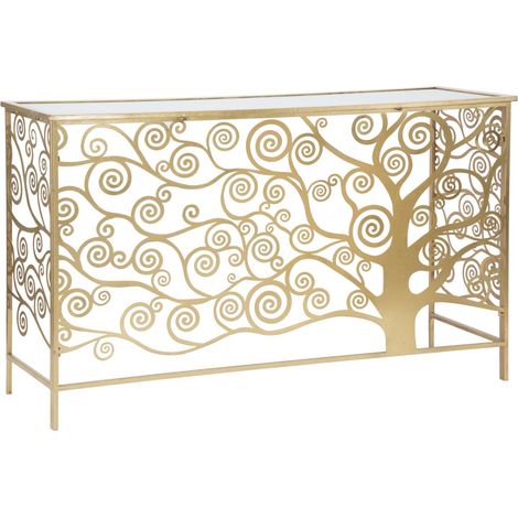 Console Albero della Vita 141,5x40,5x81,5 cm in Ferro MDF e Specchio Oro (1/5)