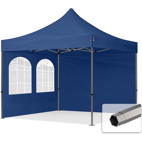 3x3 m Faltpavillon, PREMIUM Stahl 40mm, Seitenteile mit Sprossenfenstern, blau (1/5)