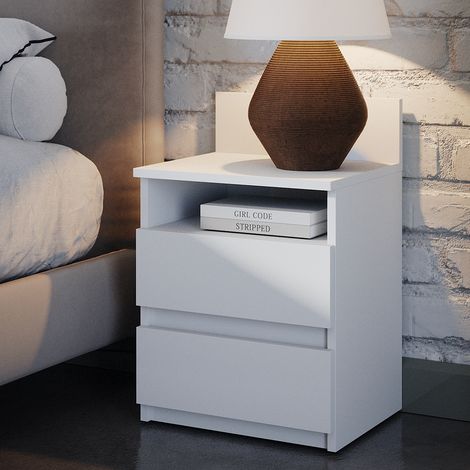 Comodino camera da letto Monty, Bianco, 39.6 x 59.1 cm Set di 2, Vicco