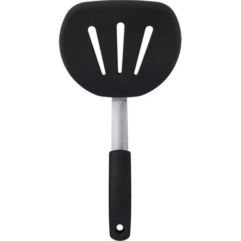 Spatule à crêpes flexible en silicone - Spatule de cuisine pour crêpes et pancakes silicone - Silicone, Acier inoxydable, Noir, 30 cm (1/5)