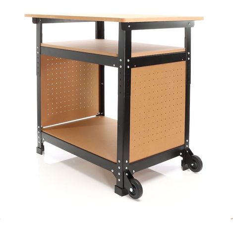 Établi mobile sur roues 68 x5 0x 66-82 cm Réglable en hauteur avec Étagères (1/5)