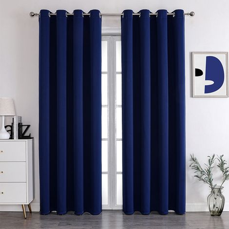 Rideau Occultant Thermique Court Bleu Marine 2 Panneaux 150x250cm, Séparation Anti-UV pour Chambre et Maison, Rideaux Modernes pour Fenêtre (1/5)