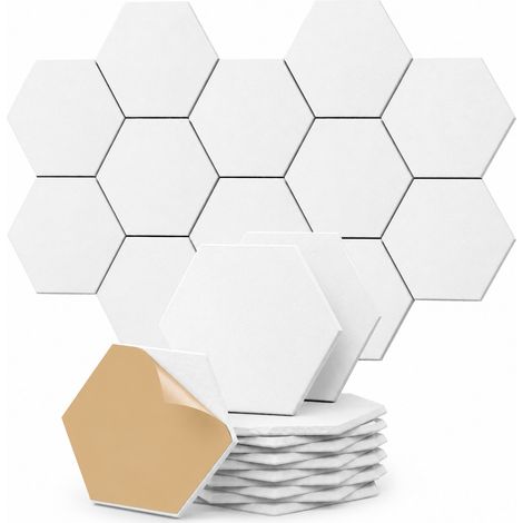Lot de 12 panneaux acoustiques hexagonaux, panneaux d'absorption acoustique - Panneaux acoustiques blancs avec dos auto-adhésif (1/5)