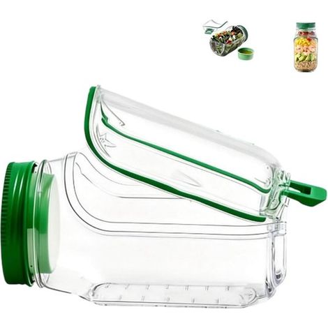 Tarro para ensalada - Recipiente de almacenamiento - Bol para ensalada - Caja para dulces - Con bandeja para condimentos - Recipiente a prueba de fugas con apertura lateral - Ideal para la oficina, el (1/5)