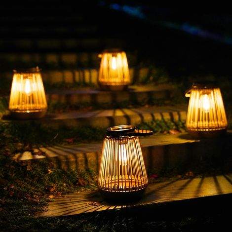 4 Pièces Lanterne Solaire Extérieure Décoration Jardin Avec Ampoules LED Blanc Chaud, Lanterne Extérieure Solaire Pour Allées, Terrasses, Balcons, Patios et Portails (1/5)
