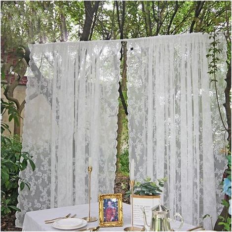 Emsemble de 2 pièce Rideau en dentelle, facile à installer Rideau doux pour la peau semi-transparent blanc -150x200cm (1/4)
