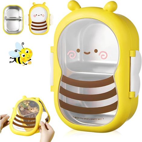 Portapranzo in acciaio inox con 2 scomparti, bento box a prova di perdite per bambini e adulti, lavabile in lavastoviglie, ideale per la scuola e il lavoro. (1/5)