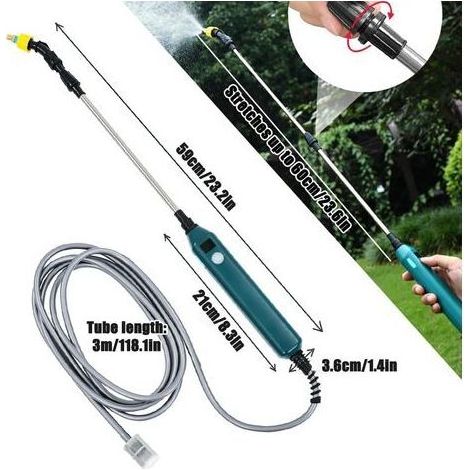 Pulverisateur Lance Telescopique, Pulverisateur Electrique avec Affichage de la Puissance, Lance Telescopique Pulverisateur Toiture avec 3 Buses et 3m de Tuyau, USB Rechargeable,Portable (1/5)