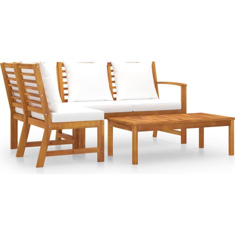 Salon de jardin 4 pcs Contemporain, Ensemble repas de jardin, avec coussin Crème Bois d'acacia solide OIB7801E (1/5)