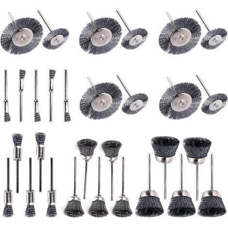 30 Drahtbürsten, 3 mm Schaft, zum Entgraten, Entrosten, Polieren von Metallen und Nichtmetallen, Abbeizen