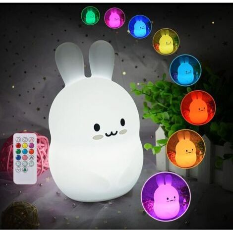 Pair dirigéLampe lapin, veilleuse télécommandée pour enfants, veilleuse en silicone, lampe de chevet tactile à intensité variable