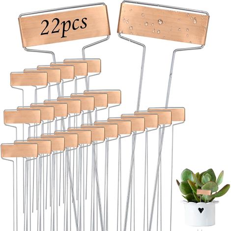 Un ensemble de 22 étiquettes en cuivre pour plantes, 25,5 cm de hauteur - Étiquettes de jardin - Étiquettes pour plantes d'extérieur convenant aux légumes, fleurs, herbes aromatiques et plantes en pot (1/5)