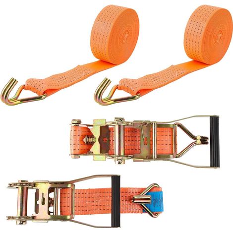 2 Jeux de 8M×50MM Sangle d'arrimage à Cliquet Orange, Sangle a Cliquet avec Crochet en Polyester, Sangles de Serrage avec Tendeur à Cliquet pour Remorque, Moto, Voiture (1/5)